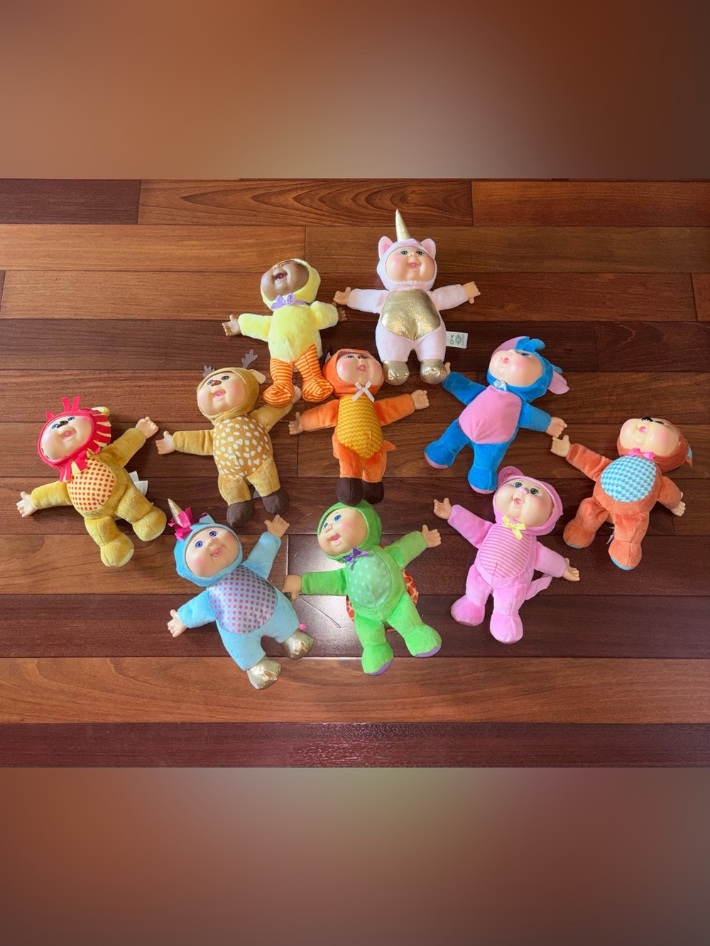 Colorful Plush Baby Character Doll - Pink, Blue, Green, Orange, Yellow